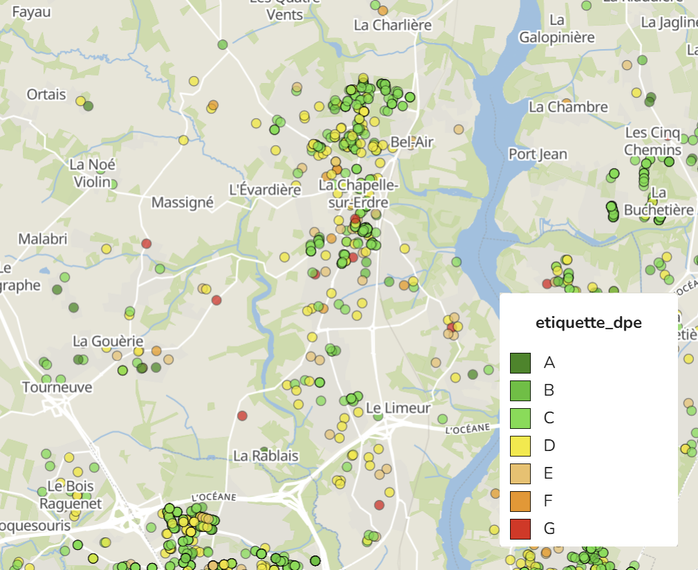 Carte étiquettes DPE La Chapelle-sur-Erdre
