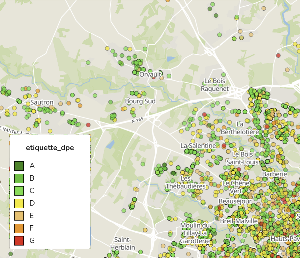 Carte étiquettes DPE Orvault