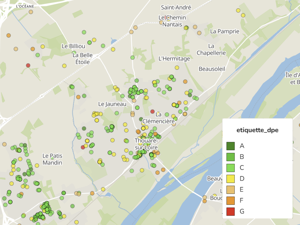 Carte étiquettes DPE Thouaré-sur-Loire